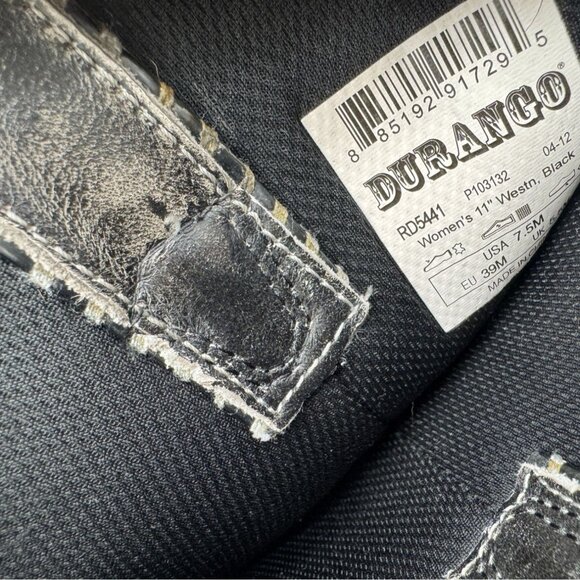 Durango Womens Crush Scalloped Cowboys Boots Size 7.5M Black 11" Western Leather - Picture 4 of 14